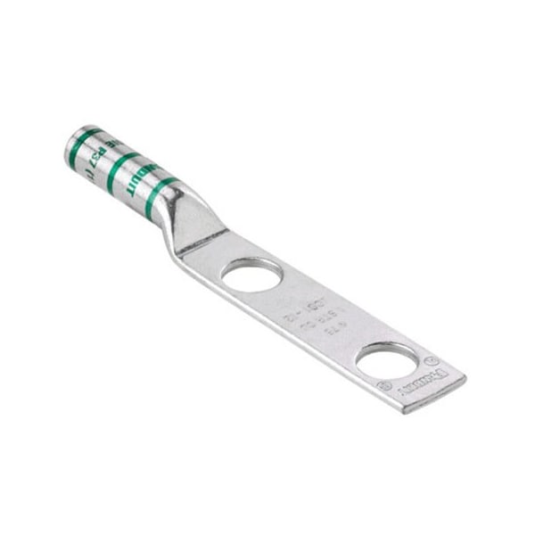 Panduit Two-Hole Compression Lug, 600 kcmil Max, 1 to 2 in Stud, Long Barrel, Copper, Green LCC600-12-6 - main
